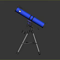 Scenic Landscape View With Blue Telescope On Tripod And Gray Background