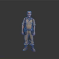 Man in Work Uniform With Suspenders Brown Boots and Tool Belt on Gray Gradient Background