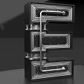 Modern Black Bedside Table With Metal Geometric Design And Decorative Storage Base Details