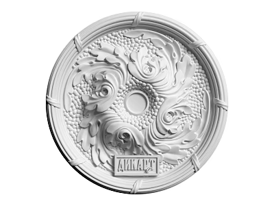 Ornate White Ceiling Medallion With Intricate Scroll And Grape Relief Patterns 3d model