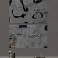 Two Panel Abstract Paintings With Black White Gray Tones And Irregular Shapes 3d model