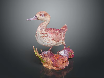 Artistic Detailed Pink And White Duck Sculpture With Vibrant Decorative Base 3d model