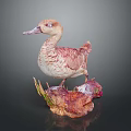 Artistic Detailed Pink And White Duck Sculpture With Vibrant Decorative Base
