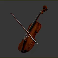 Traditional Brown Violin With Wooden Bow And Classical Musical Instrument Design