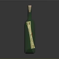 Green Glass Bottle With Cork Scroll And Red Decoration On Black Background