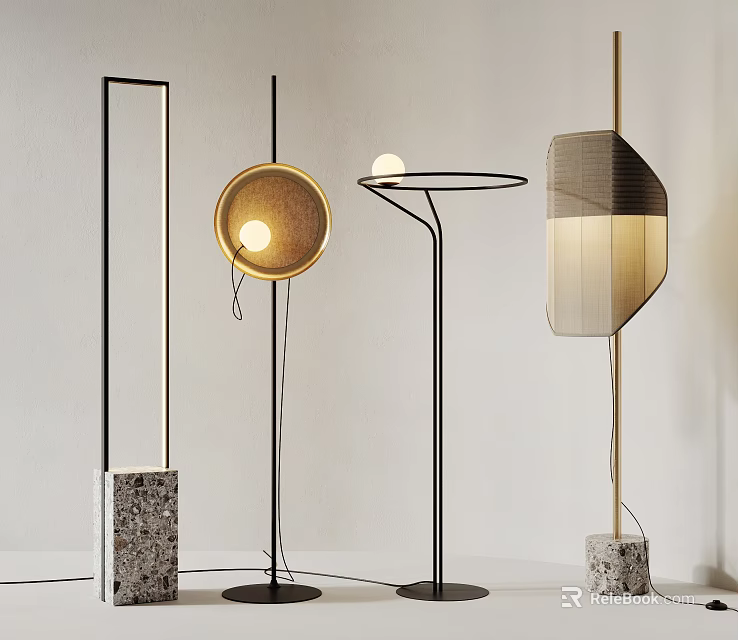 Modern Floor Lamps With Various Styles In Interior 3d model