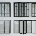 Multiple Folding Doors With Black Frames And Glass Panels In Various Open States 3d model