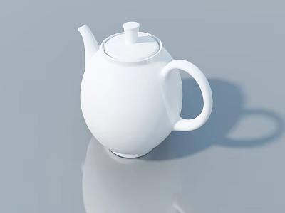 White Ceramic Teapot Placed On Gray Surface With Reflective Shadow 3d model