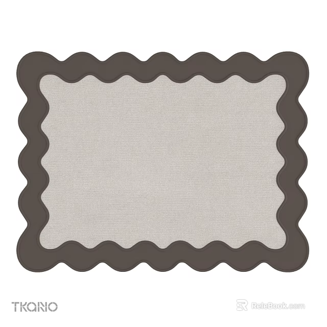 Kitchen Mat With Wavy Edges Brown Border And Gray Center For Counter Use 3d model 
