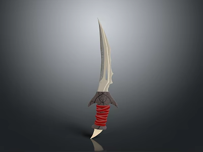 Decorative Fantasy Knife With White Sharp Blade And Red Wrapped Handle 3d model
