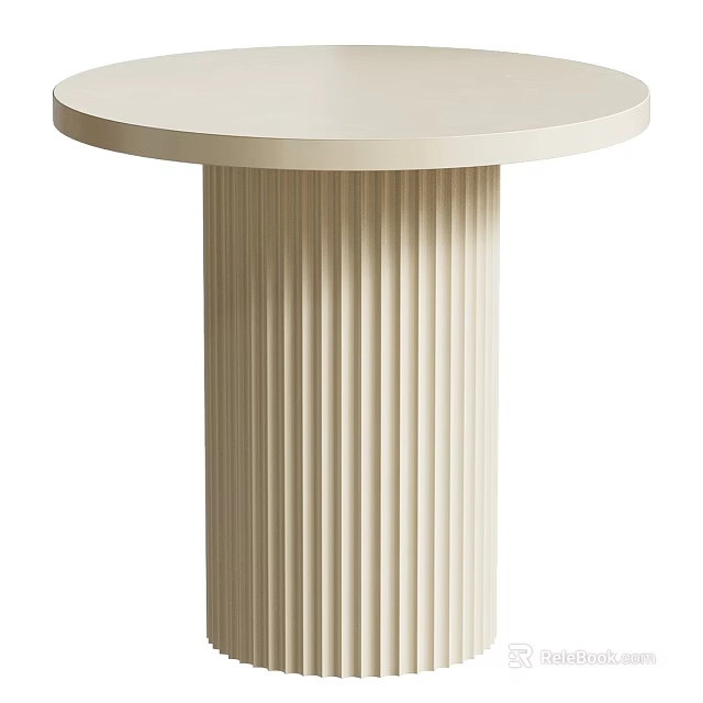 Modern Minimalist Side Table With Round Top And Fluted Light Beige Pedestal 3d model