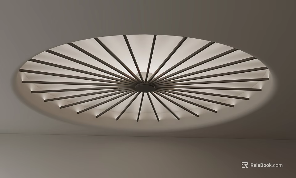 Elegant Modern Ceiling Design With Radial Lines And Geometric Lighting Structure 3d model