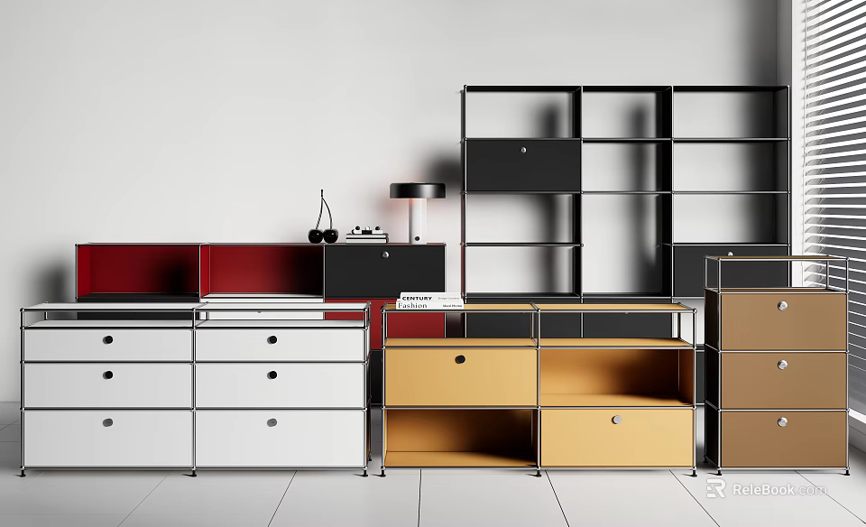 Modern Storage Shelving Units With Multiple Colors Drawers And Metal Frame Designs 3d model 