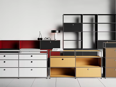 Modern Storage Shelving Units With Multiple Colors Drawers And Metal Frame Designs 3d model