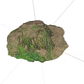 Realistic Stone and Wood Structure with Green Moss and Natural Texture in Landscape Model