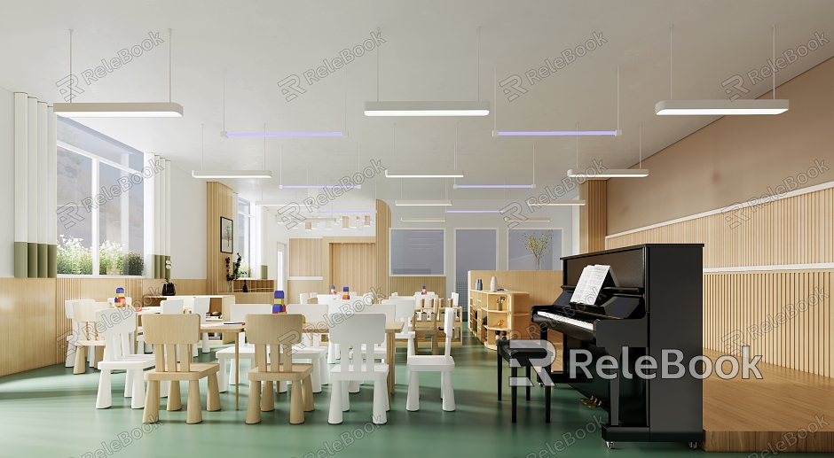 Modern Classroom Small Fresh Style Kindergarten Classroom Class Small Fresh Style Kindergarten Classroom Class model