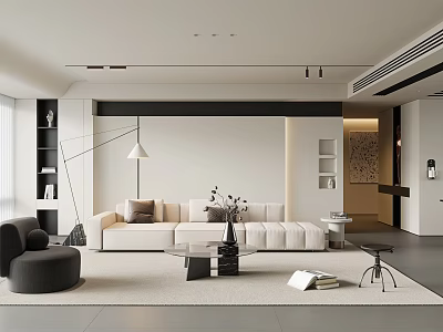 Modern Living And Dining Room Interior With Neutral Sofa Coffee Table And Decorative Vase 3d model