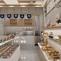Modern Spacious Bright Bubble Tea Shop With Shelves Drink Ingredients Bread Pastries And Bar Counter