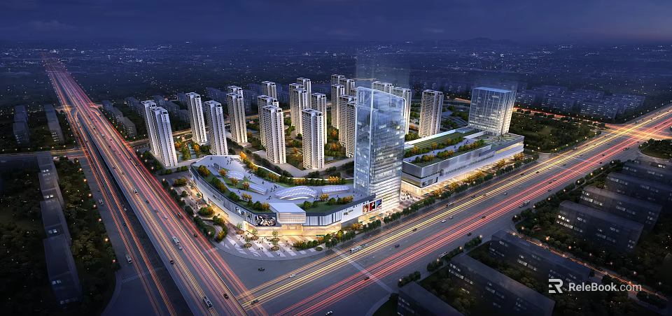 Aerial Planning of Modern Urban High rise Buildings Commercial Center and Roads 3d model 