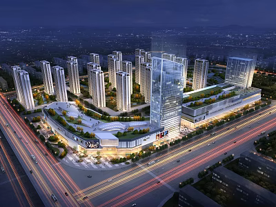 Aerial Planning of Modern Urban High rise Buildings Commercial Center and Roads 3d model