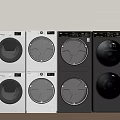 Modern Front Load Washing Machines In Different Colors Arranged For Home