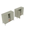 Modern Light Beige Console Cabinet With Two Doors Open Shelf Cactus And Storage Box 3d model