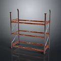 Vintage Red Metal Rack With Multiple Shelves And Reflective Surface On Gray Background