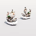 Decorative Sailboat Models With Flags Tree Decorations And Cloud Shaped Bases