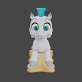 Cute White Cartoon Pony With Blue Mane Wings Standing On Yellow Cloud
