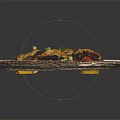 Grilled Meat With Melted Cheese Greens Tomatoes And Herbs On White Plate With Brown Rim