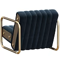 Navy Blue Tufted Accent Sofa With Wooden Armrests And Golden Metal Frame Modern Style