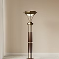 Elegant Modern Floor Lamp With Slender Wooden Poles And Golden Brass Shade