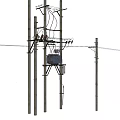 Industrial Metal Railings Ensuring Safety in Power Facility With Poles Wires and Equipment