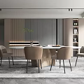 Modern Restaurant Interior Design With Round Dining Table Beige Chairs And Decorative Plants 3d model