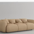 Modern Minimalist Three Seater Sofa With Neutral Colored Plush Cushions And Curved Armrests