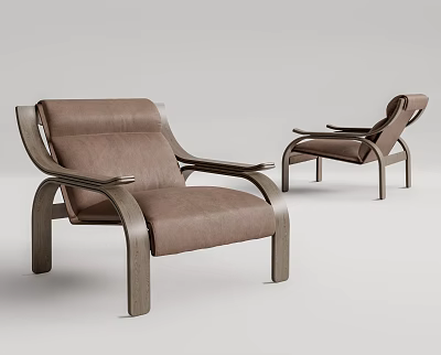 Modern Minimalist Leisure Chairs With Leather Upholstery And Wooden Frame Design 3d model