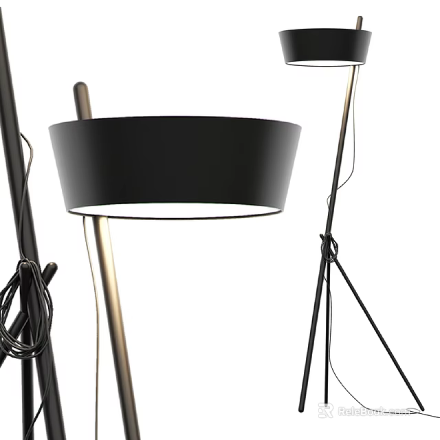 Modern Black Gold Floor Lamp With Tripod Base And Stylish Drum Shade Design 3d model 