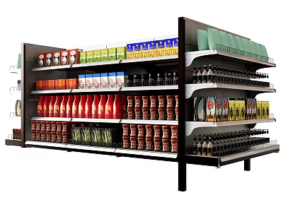 Display Shelving Filled With Various Beverages Canned Goods And Colorful Snacks 3d model