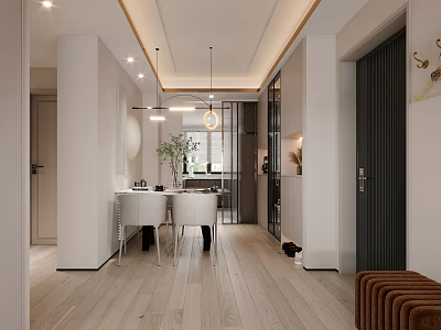 Modern Restaurant Interior With Open Dining Space Pendant Lights Light Wooden Floor And White Walls 3d model