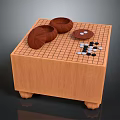 Traditional Wooden Go Board Setup With Stone Pieces Bowls And Small Dish
