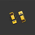 Yellow Car with Open Doors and Hood and Another Side Rear View with Reflection