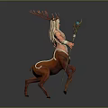 3D Fantasy Mythical Character With Deer Antlers Human Upper Body And Deer Lower Body