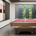 Modern Game Room Interior With Pool Table Green Plant Wall And Strip Lights