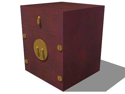 Traditional Wooden Bedside Table With Dark Red Finish And Golden Decorative Accents 3d model