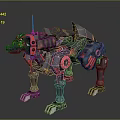 Sci Fi Mechanical Wolf Robot With Red Accents And Cybernetic Parts Design