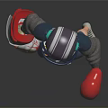 3D Sporty Armored Character With Red Gloves Holding Container Of Small Creatures