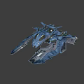 Blue Futuristic Sci Fi Spaceship With Multiple Wings And Detailed Weapon Systems