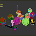 Cartoon Racing Game Characters with Red Helmets Yellow Ferrari Logos Tires and Steering Wheels
