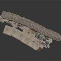 Detailed 3D Model Industrial Scene With Stone Wall Metal Structures And Pipes