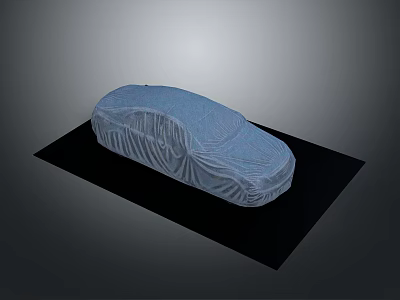 Covered Car With White Cloth Displayed On Black Platform Surface 3d model